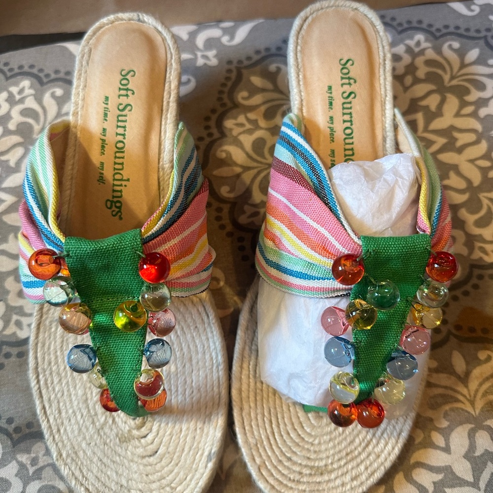 Soft Surroundings Green Sandals with Woven Sole